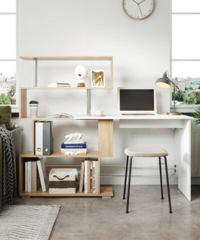 Roosendaal White Duco Study Desk With Bookshelf