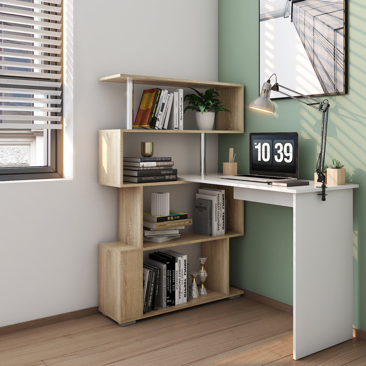 Roosendaal White Duco Study Desk With Bookshelf