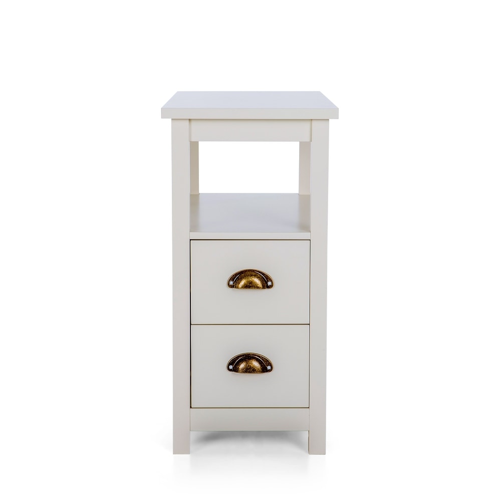 Almelo Nightstand with 2 Drawers and Open Shelves White