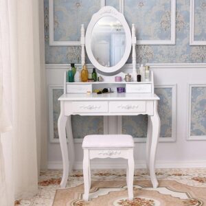 Vlaardingen White Mirror Vanity Table with Stool