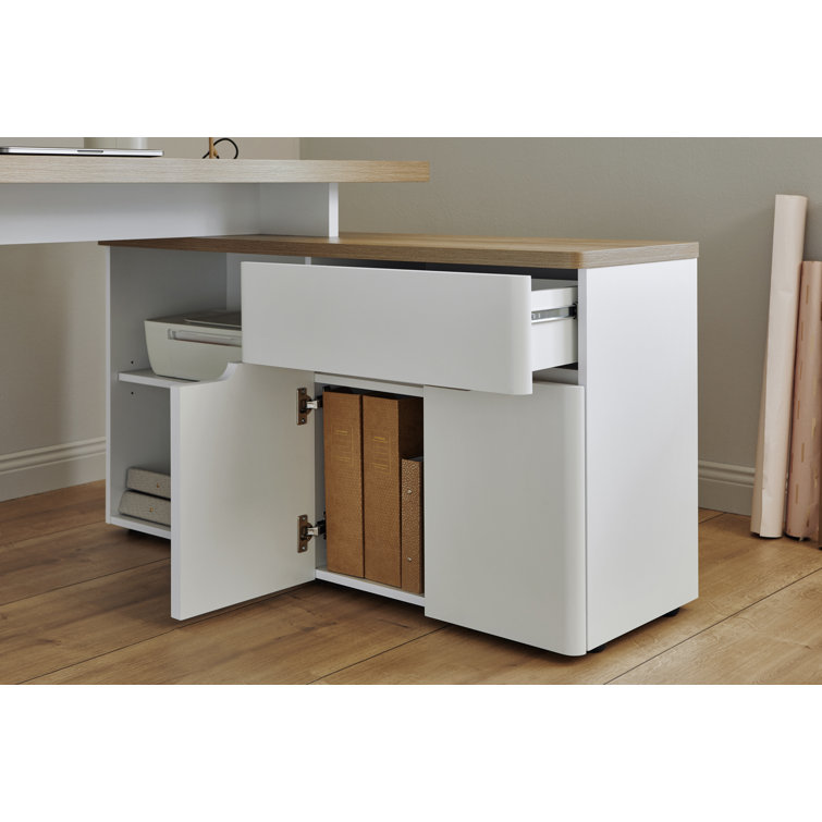 Alphen L-shaped Minimalist Study Desk With 5 Drawer