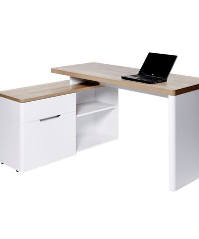 Alphen L-shaped Minimalist Study Desk With 5 Drawer