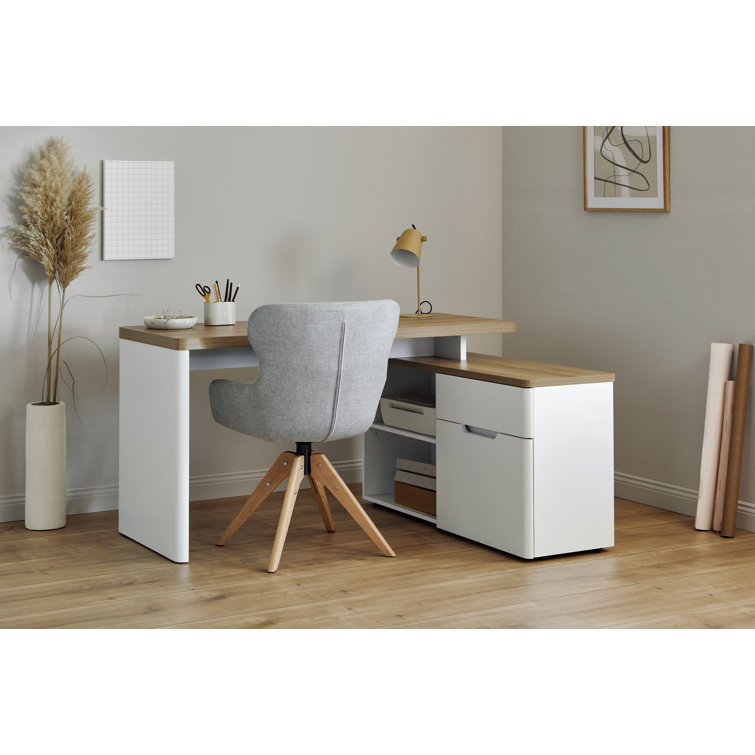 Alphen L-shaped Minimalist Study Desk With 5 Drawer