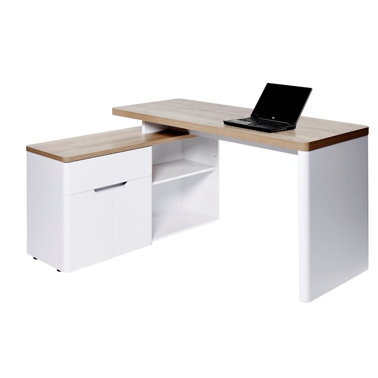 Alphen L-shaped Minimalist Study Desk With 5 Drawer