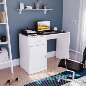 Hoorn Minimalist Study Desk Duco White With 2 Drawer