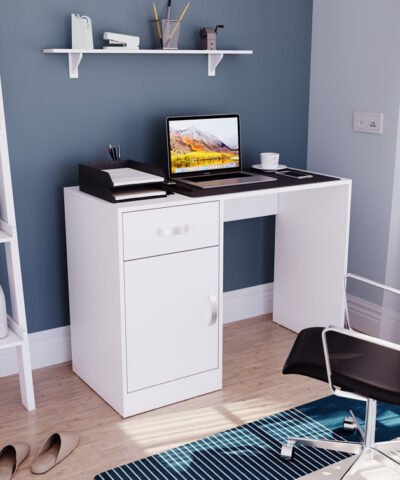 Hoorn Minimalist Study Desk Duco White With 2 Drawer