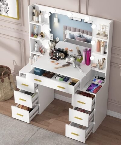 Venlo Makeup Vanity with Storage Shelves 7 Drawers