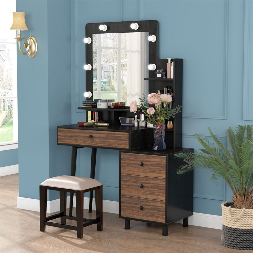 Zeist Dressing Table with Lighted Mirror Black Brown