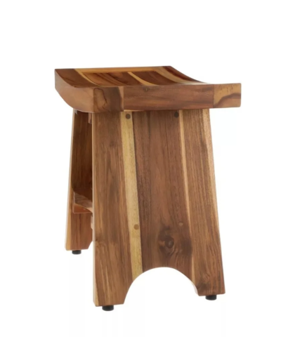 Alkmaar Wide Teak Solid Shower Stool with Shelf Natural