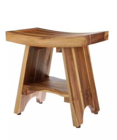 Alkmaar Wide Teak Solid Shower Stool with Shelf Natural