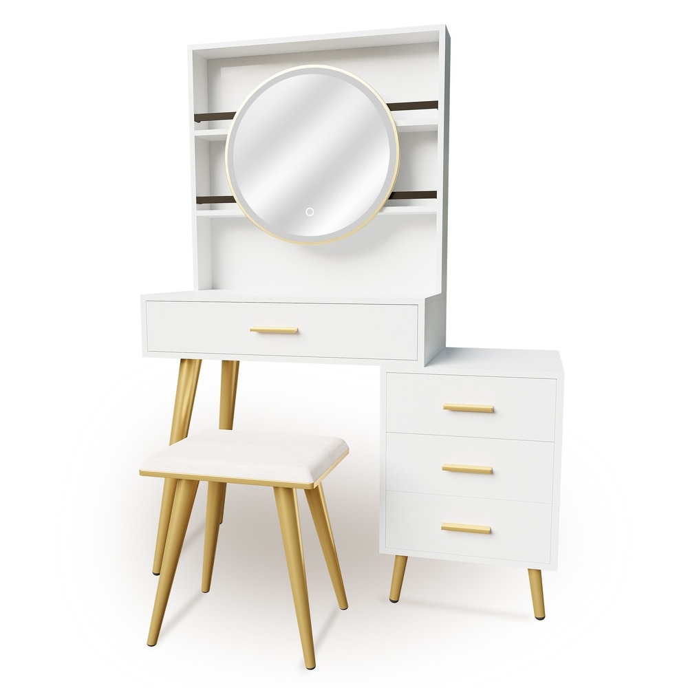 Nieuwegein Vanity Desk with Mirror and Lights with 4 Drawers