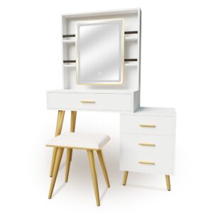 Nieuwegein Vanity Desk with Mirror and Lights with 4 Drawers