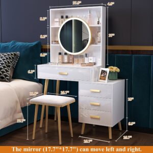 Nieuwegein Vanity Desk with Mirror and Lights with 4 Drawers