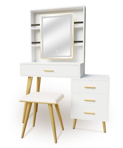 Nieuwegein Vanity Desk with Mirror and Lights with 4 Drawers