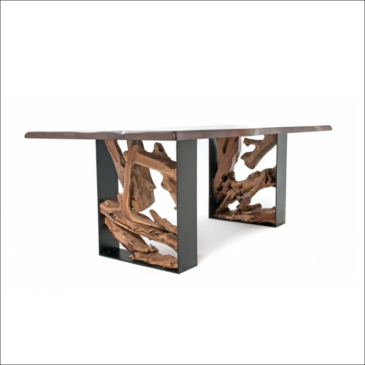 Lyon Teak Solid Aesthetic Leg Slab Table