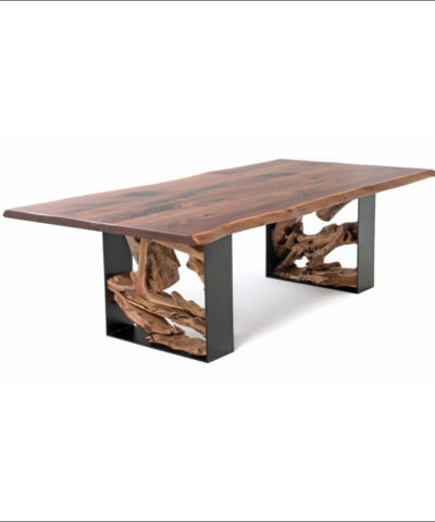 Lyon Teak Solid Aesthetic Leg Slab Table