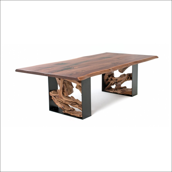 Lyon Teak Solid Aesthetic Leg Slab Table