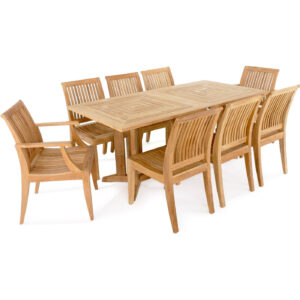 Angers 9pc Pyramid Teak Dining Rectangular Table