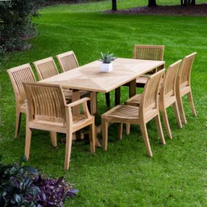 Angers 9pc Pyramid Teak Dining Rectangular Table