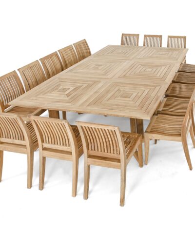 Dijon 16pc Pyramid Teak Dining Set Triple Rectangular Tables