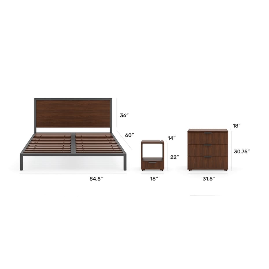 Groningen 3-Piece Brown Wood Queen Bed Set