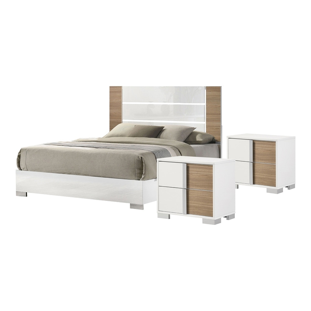 Almere White Wood 3-Piece White Wood Panel Bedroom Set