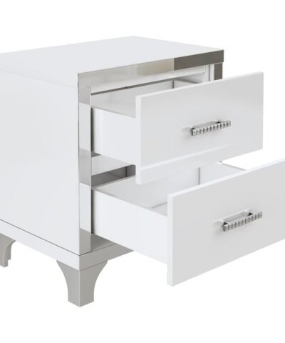 Haarlem Luxury Nightstand with 2 Drawers Silver White