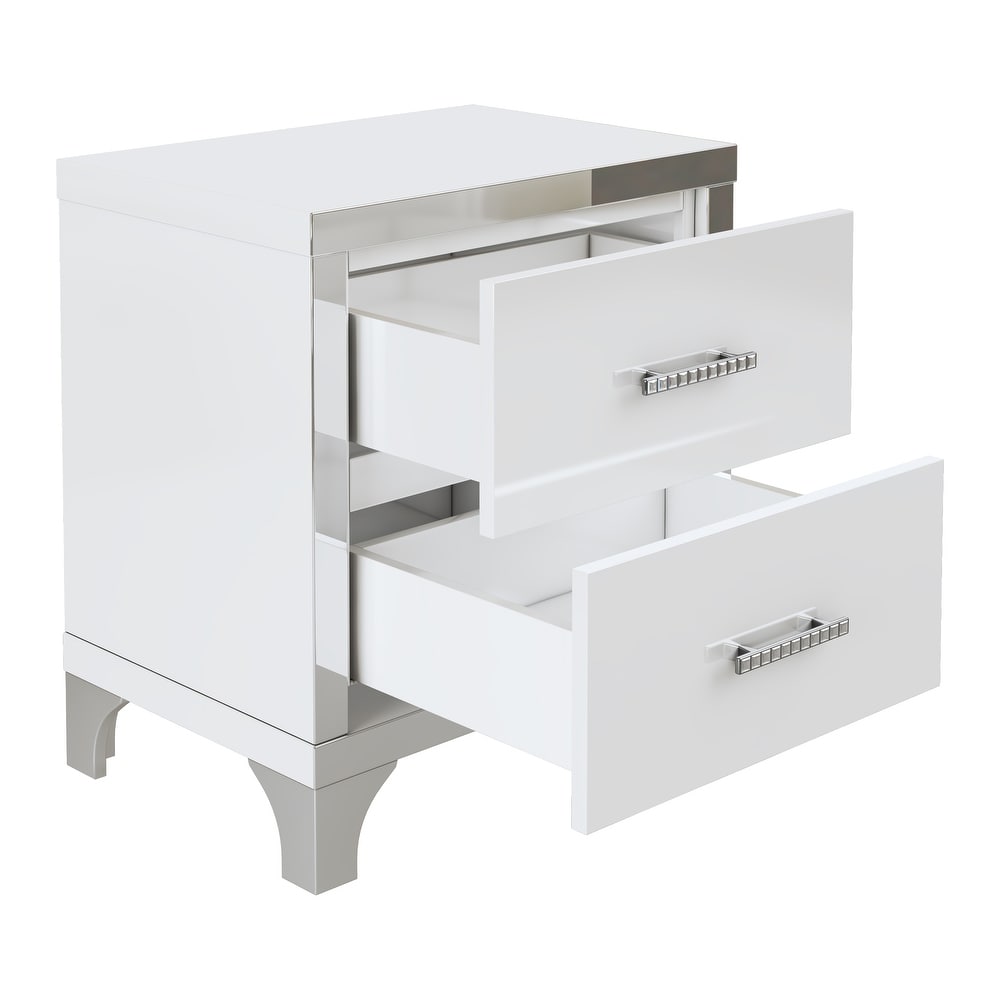 Haarlem Luxury Nightstand with 2 Drawers Silver White