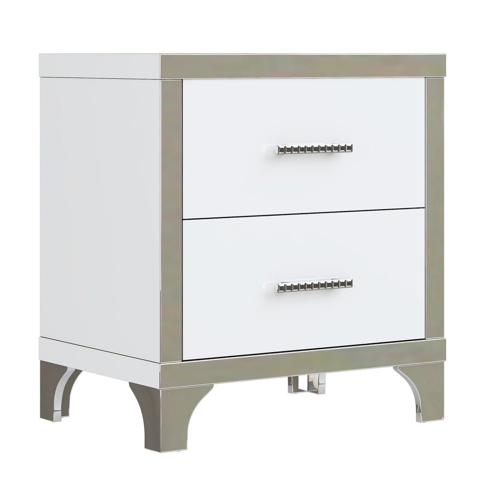 Haarlem Luxury Nightstand with 2 Drawers Silver White