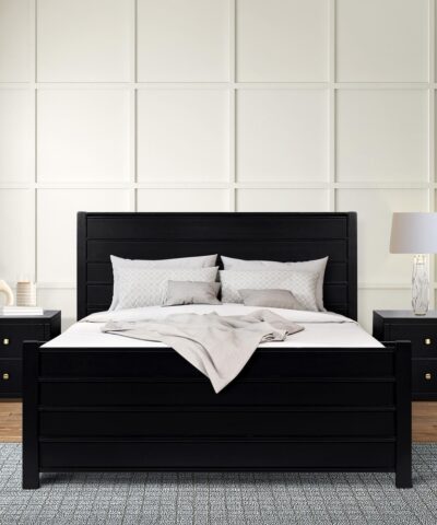 Hoorn Black Glosy Wooden Bed with 2 Nightstands