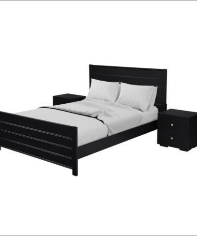 Hoorn Black Glosy Wooden Bed with 2 Nightstands