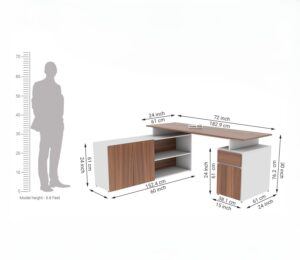 Nagareyama Teak Office Table with 6 Storage