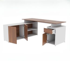 Nagareyama Teak Office Table with 6 Storage