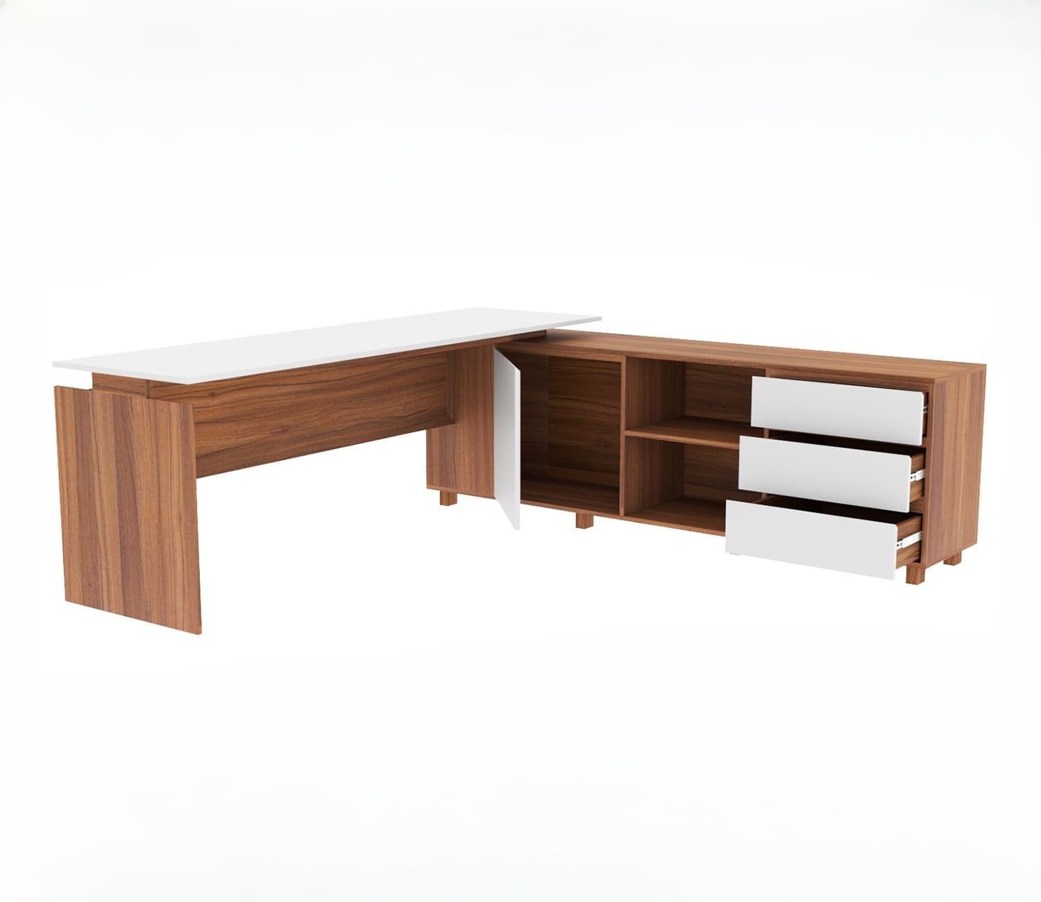 Iwata Teak Office Table Letter L 6 Storage Drawer