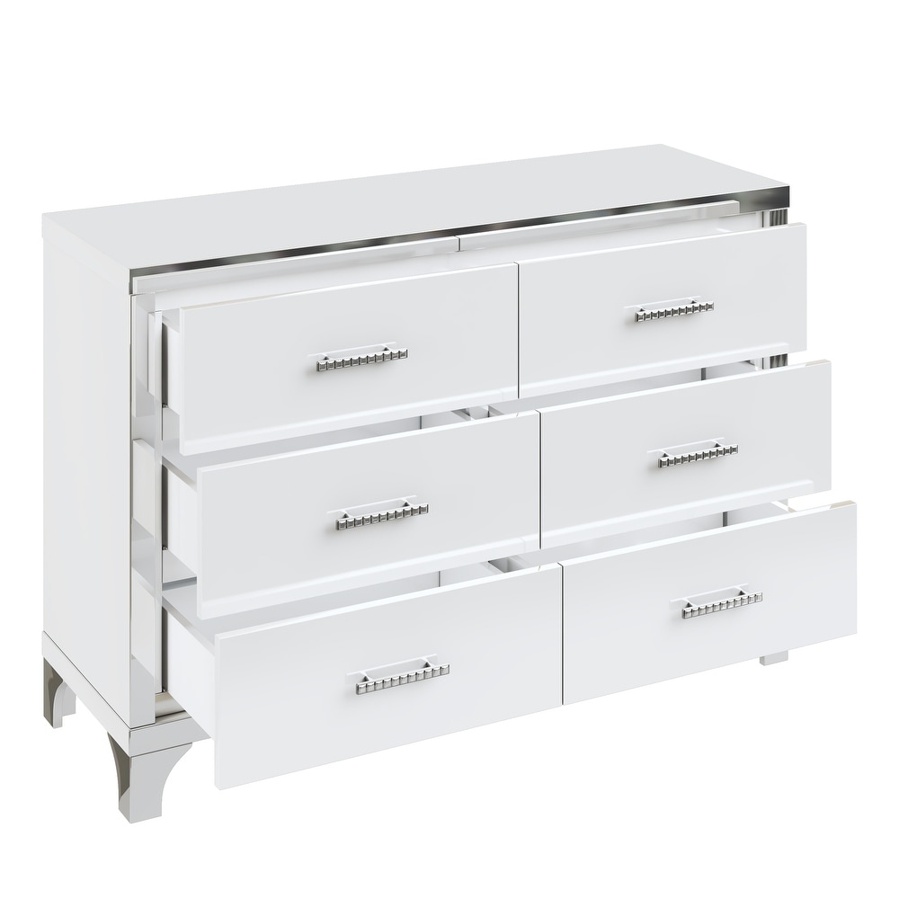 Arnhem Luxury Side table with 6 Drawers Silver White