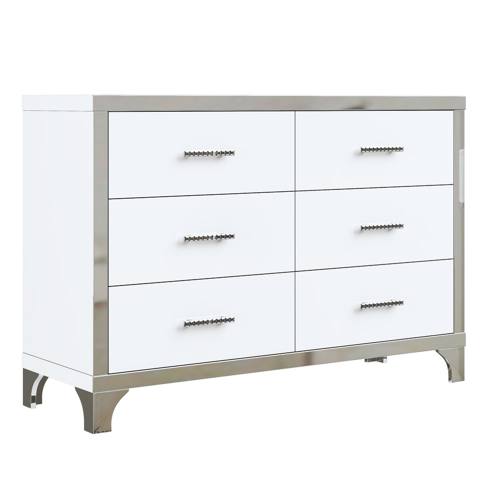 Arnhem Luxury Side table with 6 Drawers Silver White