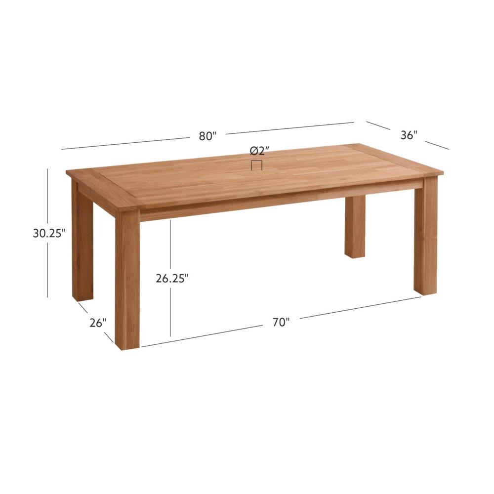 Chur Outdoor Solid Teak Wood Dining Table