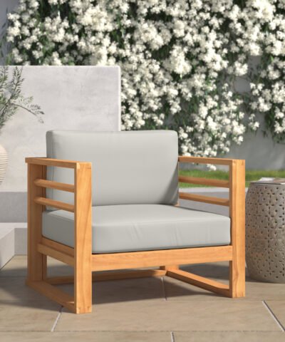 Gallen Teak Line Arm Patio Chair with Cushions