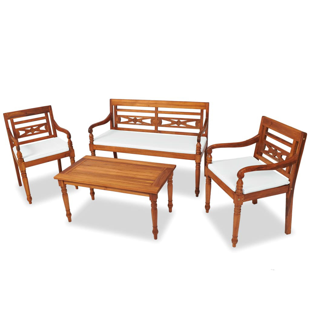 Geneva 4pc Patio Lounge Set with Cushions Solid Teak Wood