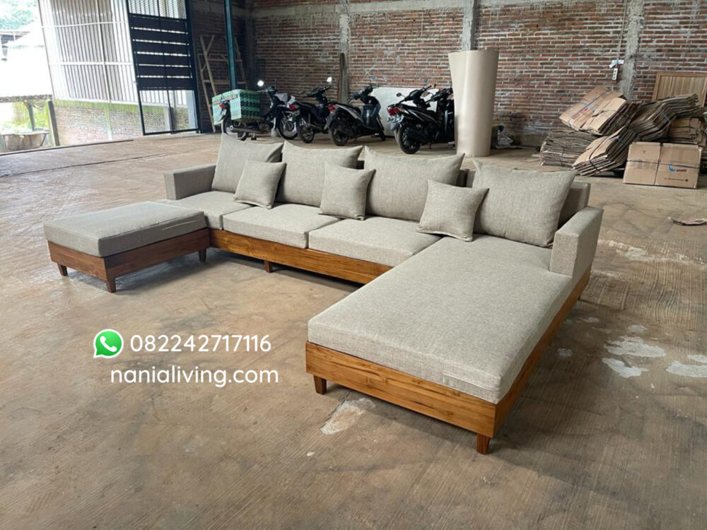 Teak Minimalist Letter U Sofa Set With Cushion Ansan