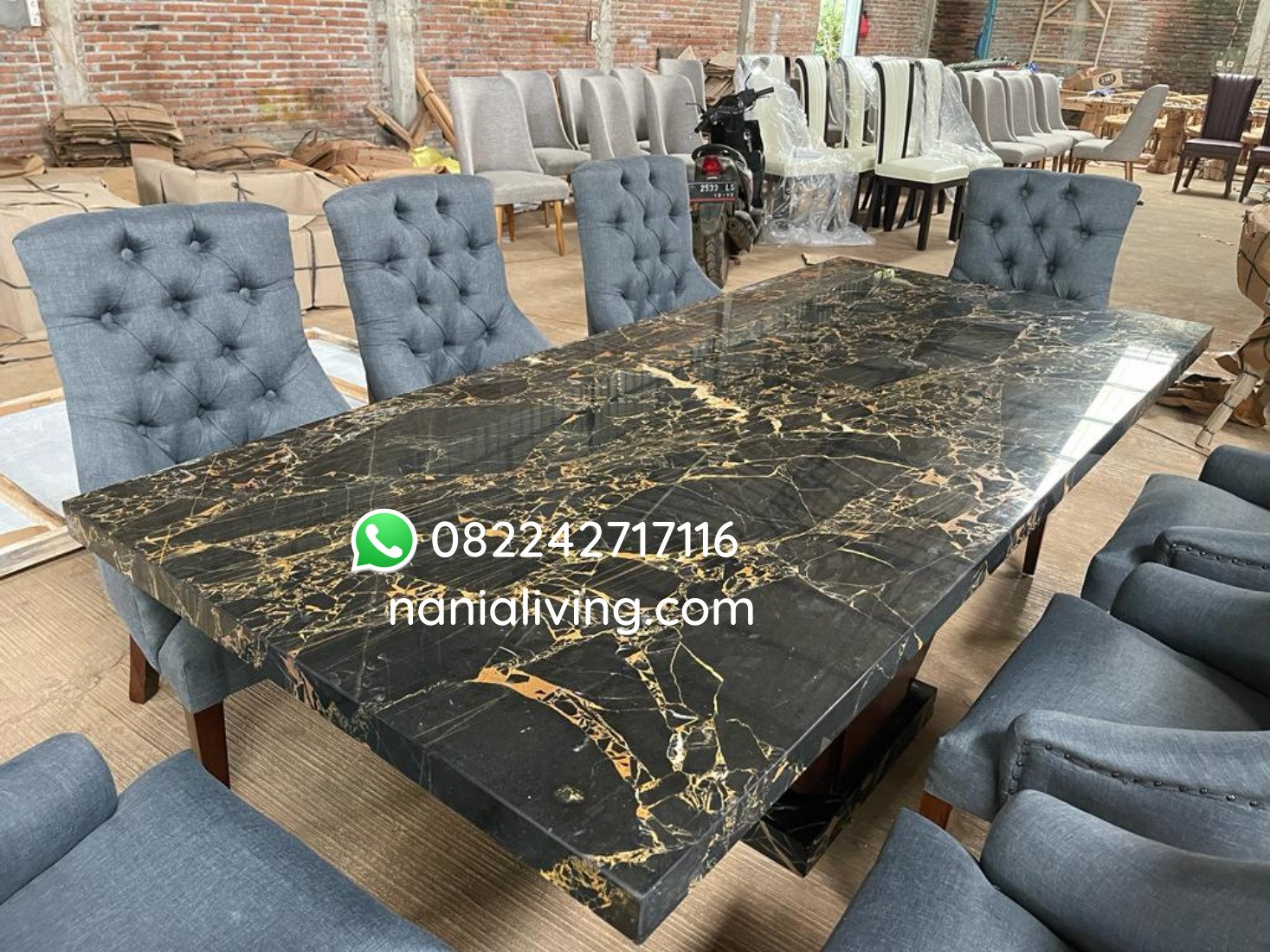 nanialiving-loqp 3 Dining Table Luxury Portoro Marble And Dining Chairs Seoul