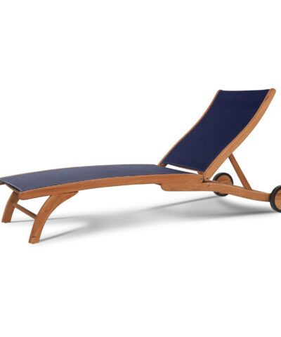 Terrebonne Blue Teak Outdoor Chaise Lounge with Wheels