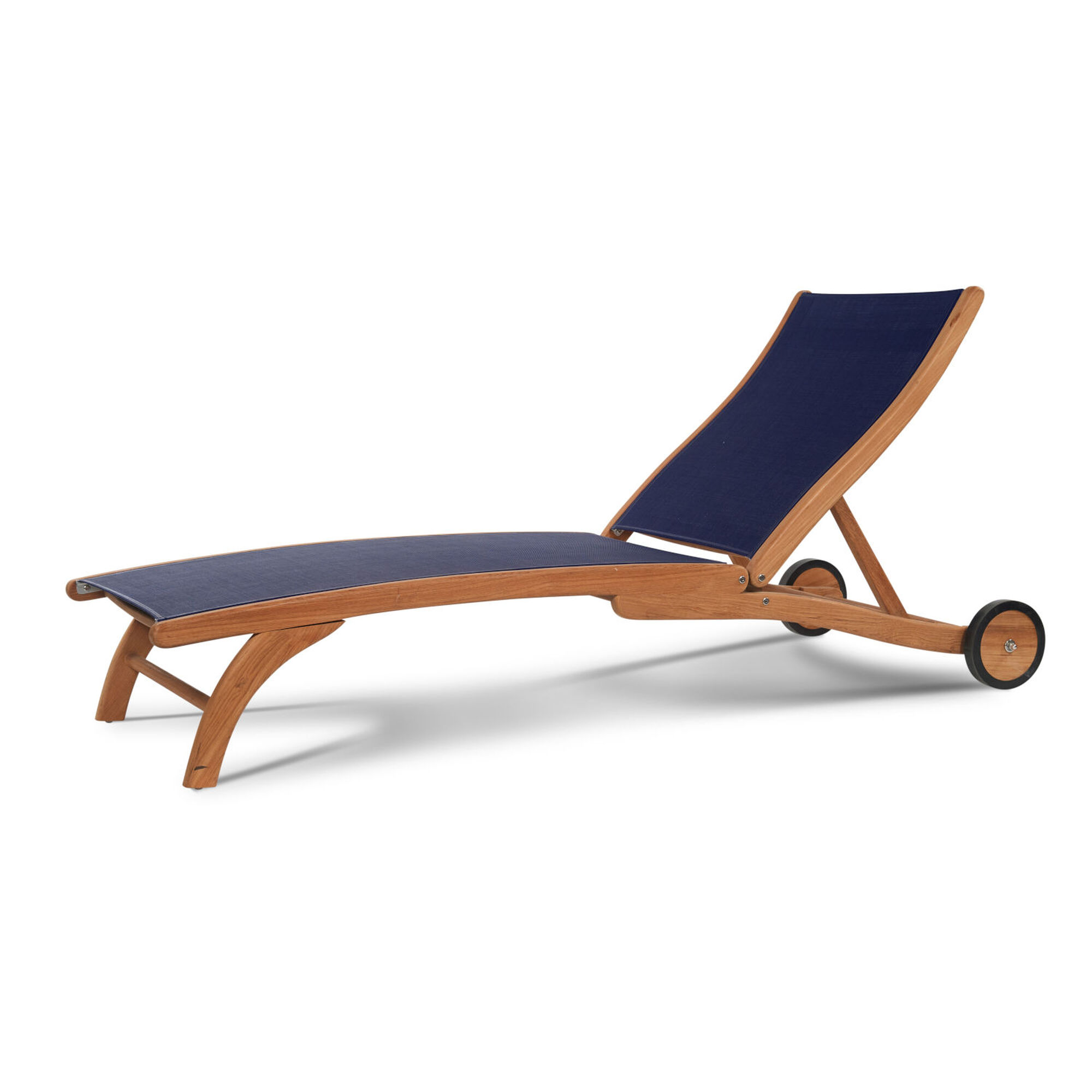 Terrebonne Blue Teak Outdoor Chaise Lounge with Wheels