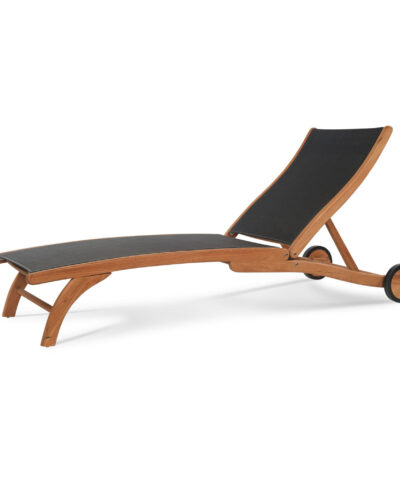 Salaberry Teak Outdoor Chaise Lounge in Black with Wheels