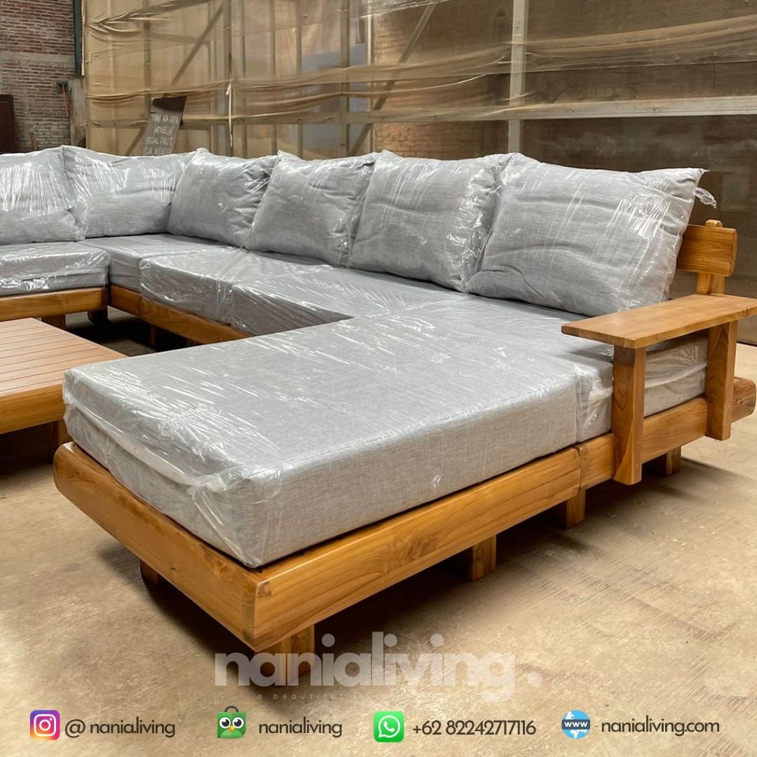 Teak Outdoor Sofa Living Chair Thick Foam Fabric Giza