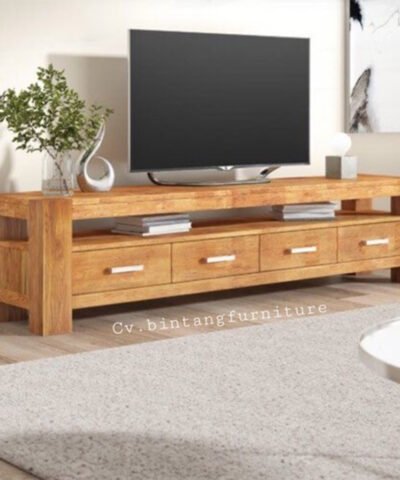 Teak Wood tv Table up to 77inc with 4 Drawers nanialiving.com