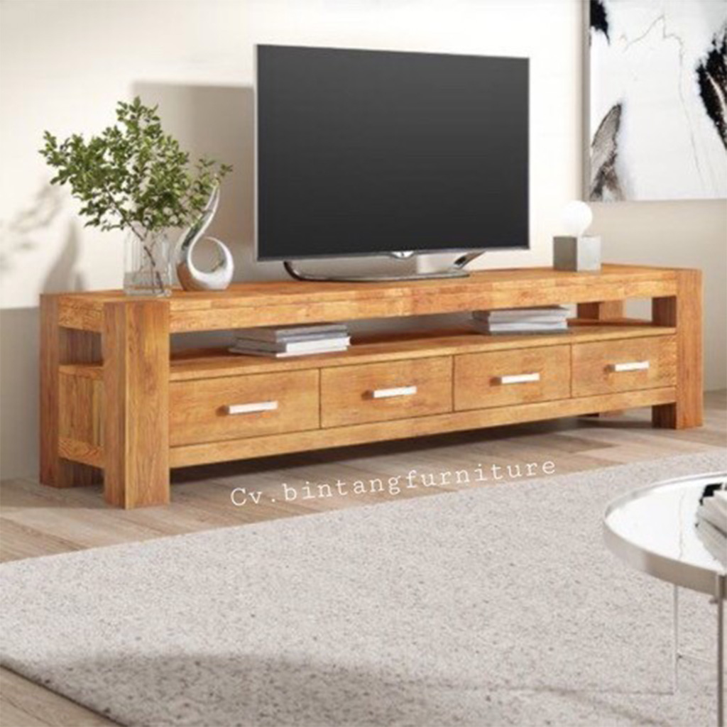 Teak Wood tv Table up to 77inc with 4 Drawers nanialiving.com