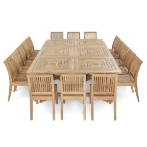 Dijon 16pc Pyramid Teak Dining Set Triple Rectangular Tables