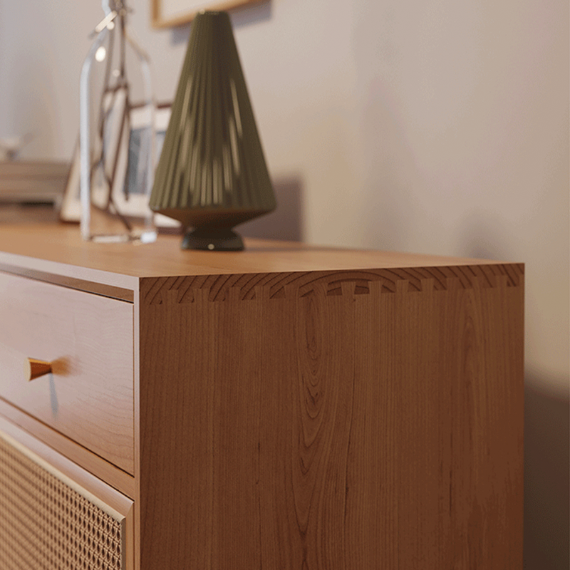 Minimalist Teak Rattan Cabinet with 3 Drawers