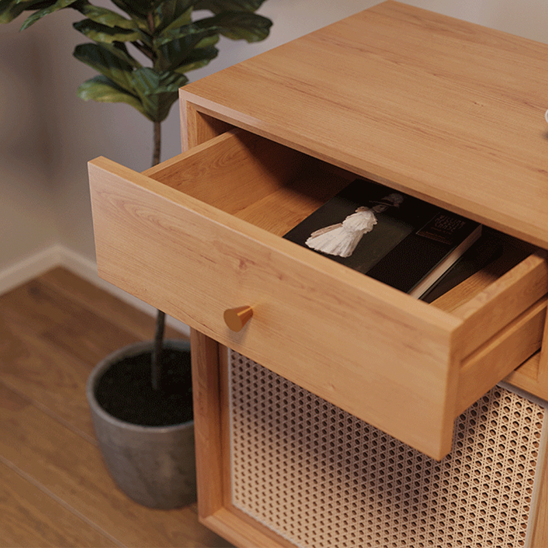 Minimalist Teak Rattan Cabinet with 3 Drawers